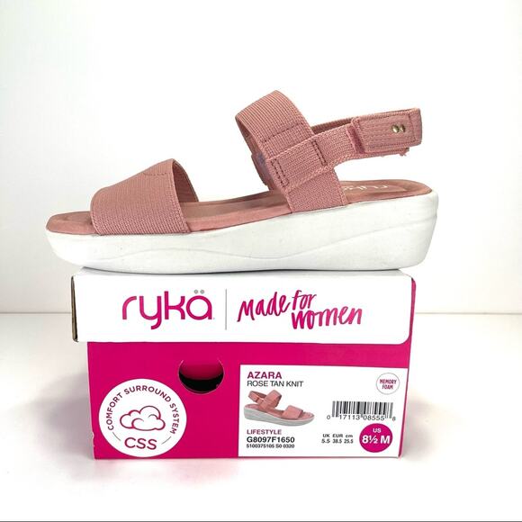 Ryka Azara Knit Sandal Size 8.5 Rose/Tan Platform Wedge Lightweight Open Toe New - Picture 5 of 16